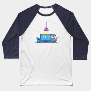 Cute Cat With Laptop And Plant Baseball T-Shirt